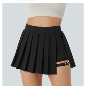 HALARA Breezeful High Waisted Pleated  Belted Mini Skirt Skort Black M